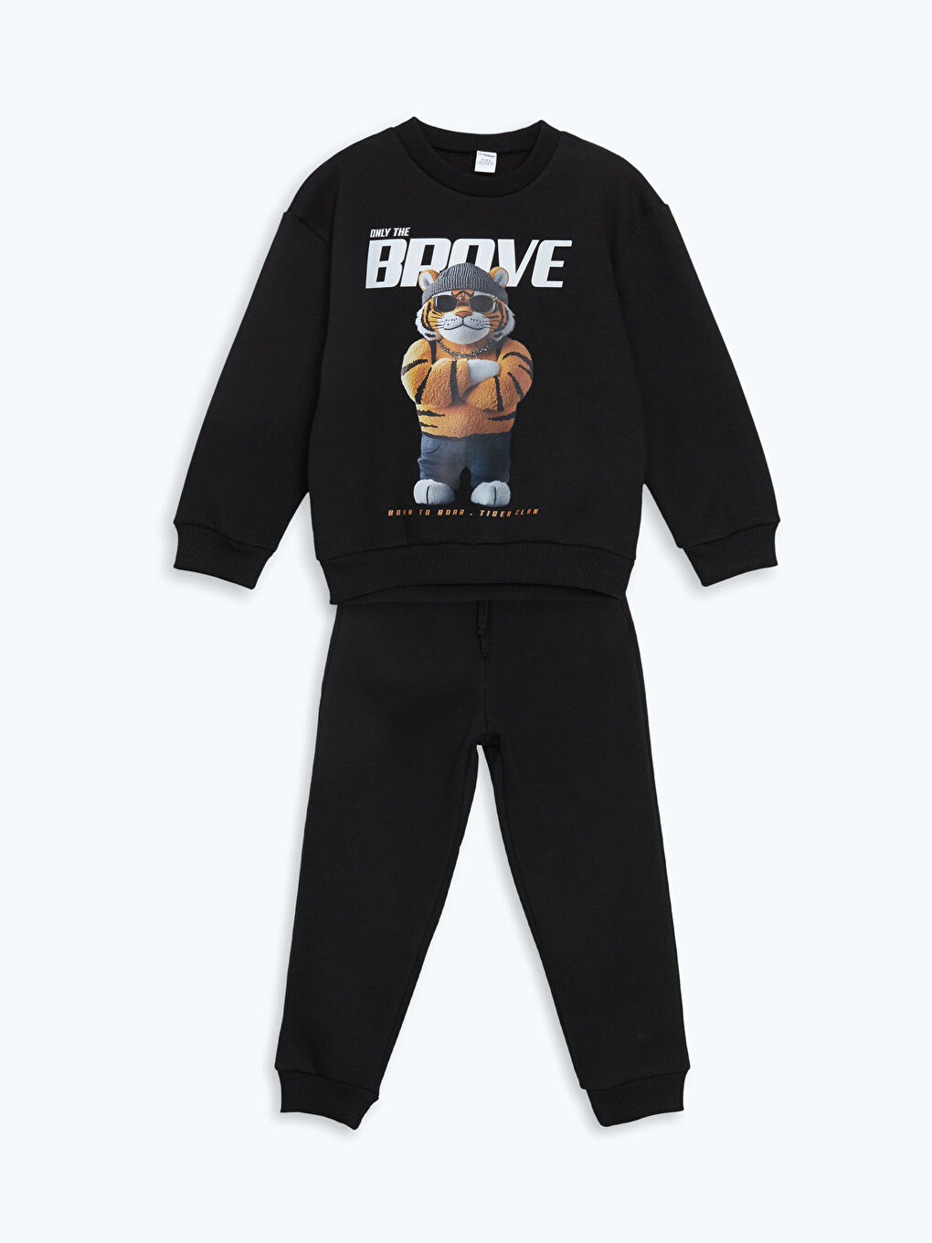 LCW Kids Siyah Bisiklet Yaka Baskılı Erkek Bebek Sweatshirt ve Eşofman Alt 2'li Takım