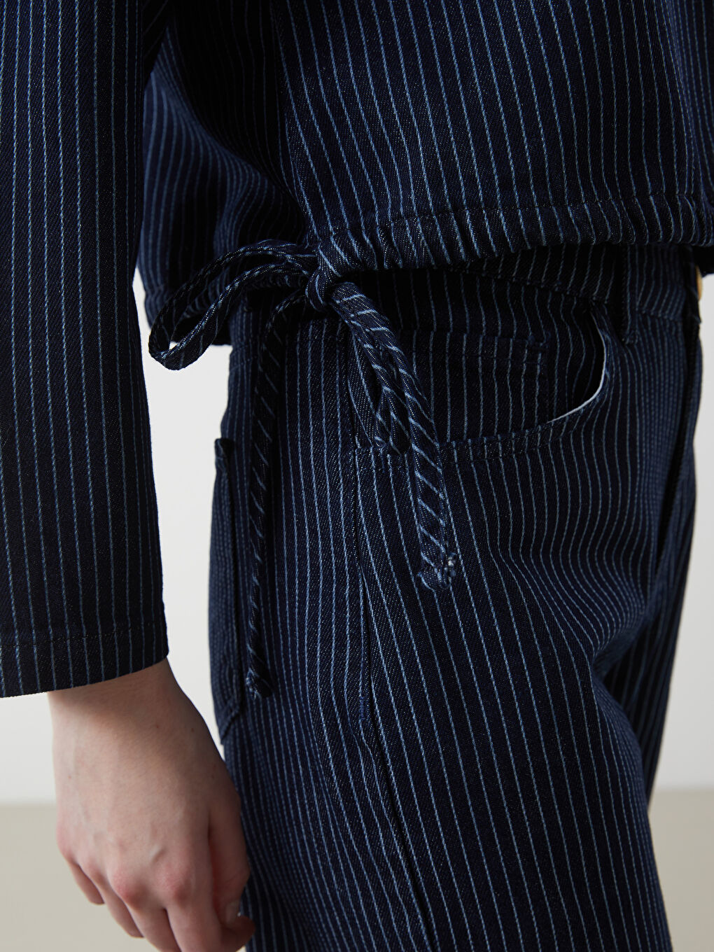 Shirt Collar Striped Crop Women'S Denim Blouse -S5N808Z8-309
