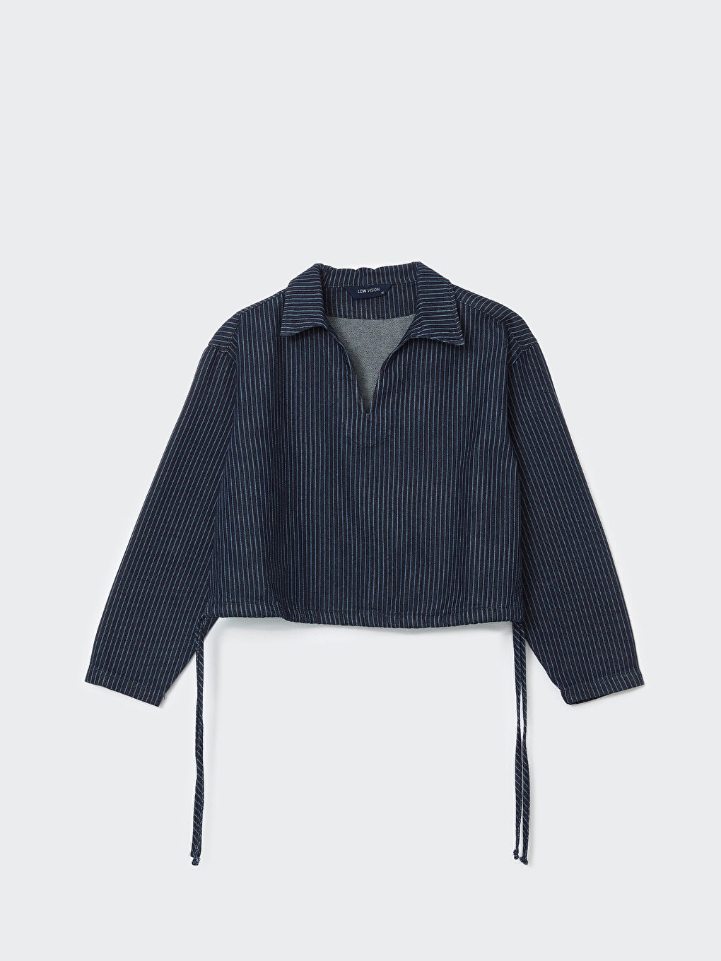 Shirt Collar Striped Crop Women'S Denim Blouse -S5N808Z8-309