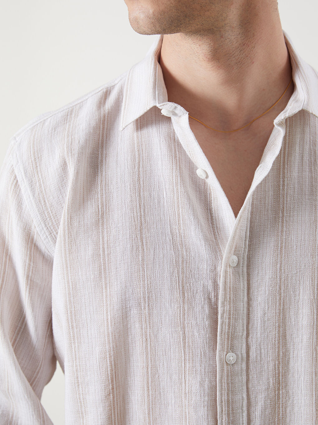 Regular Fit Long Sleeve Striped Men's Textured Shirt -S5N831Z8-LE8