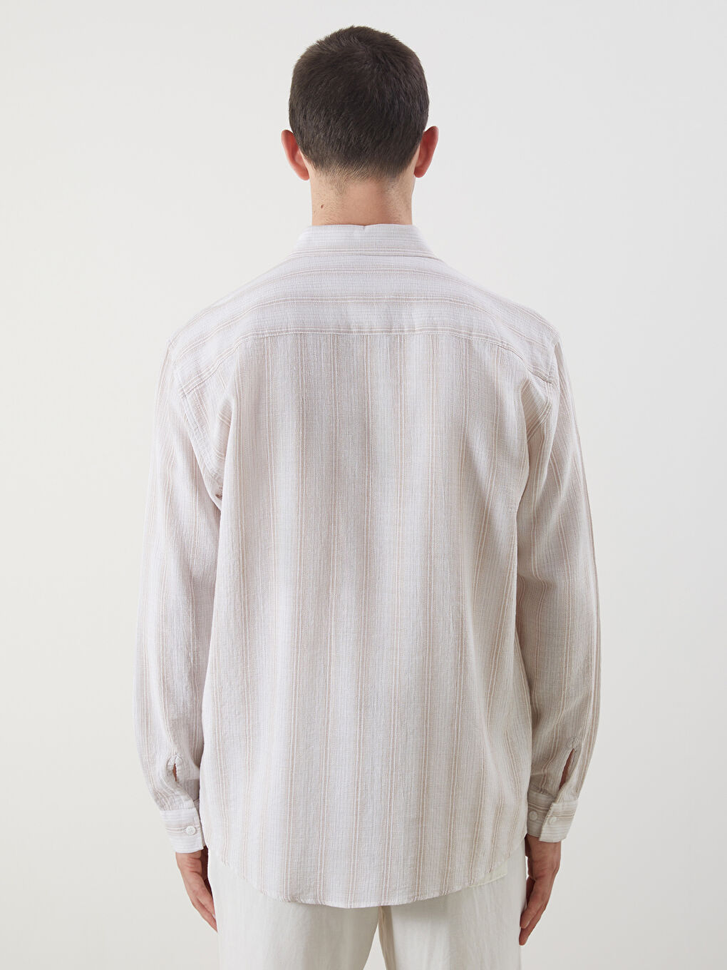 Regular Fit Long Sleeve Striped Men's Textured Shirt -S5N831Z8-LE8