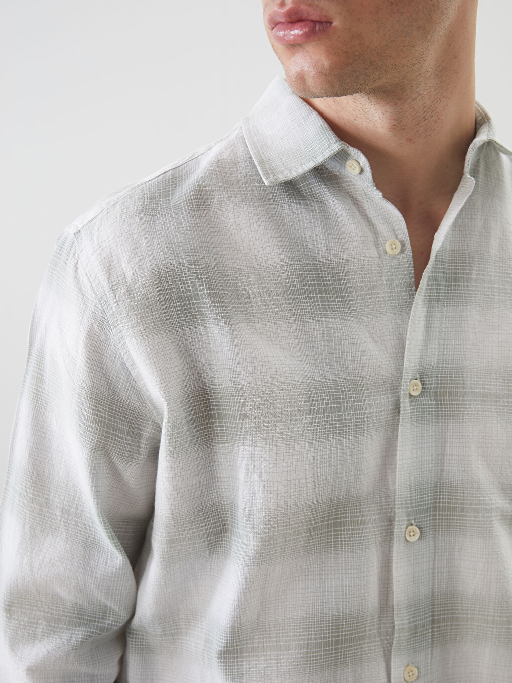 Regular Fit Long Sleeve Plaid Poplin Men's Shirt -S5N832Z8-LME
