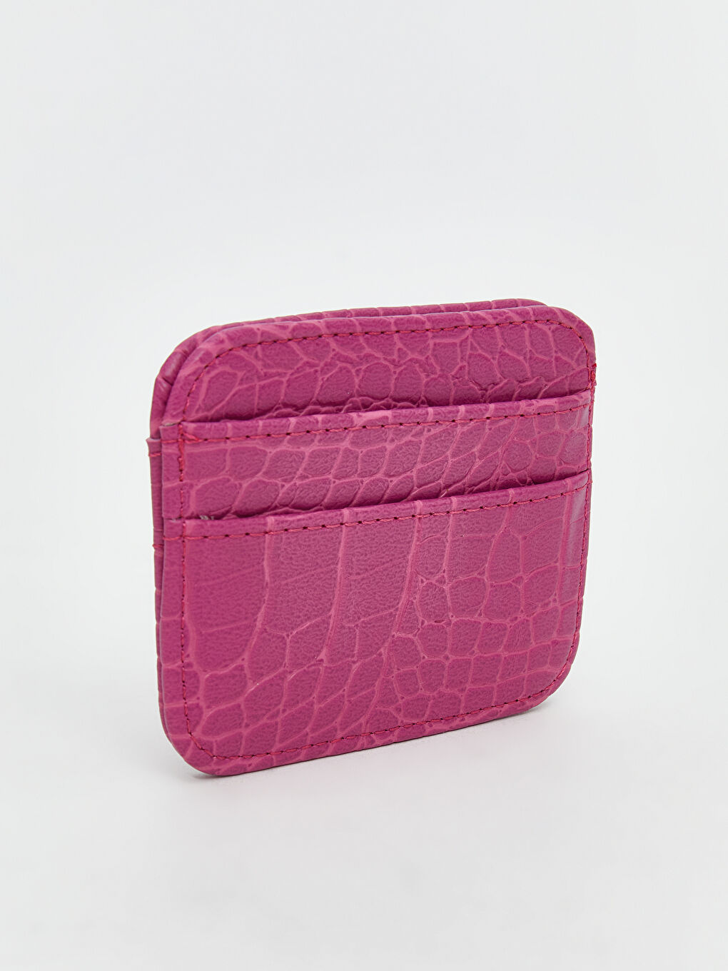 Fuşya Deri Görünümlü Kroko Desenli Kadın Kartlık-1