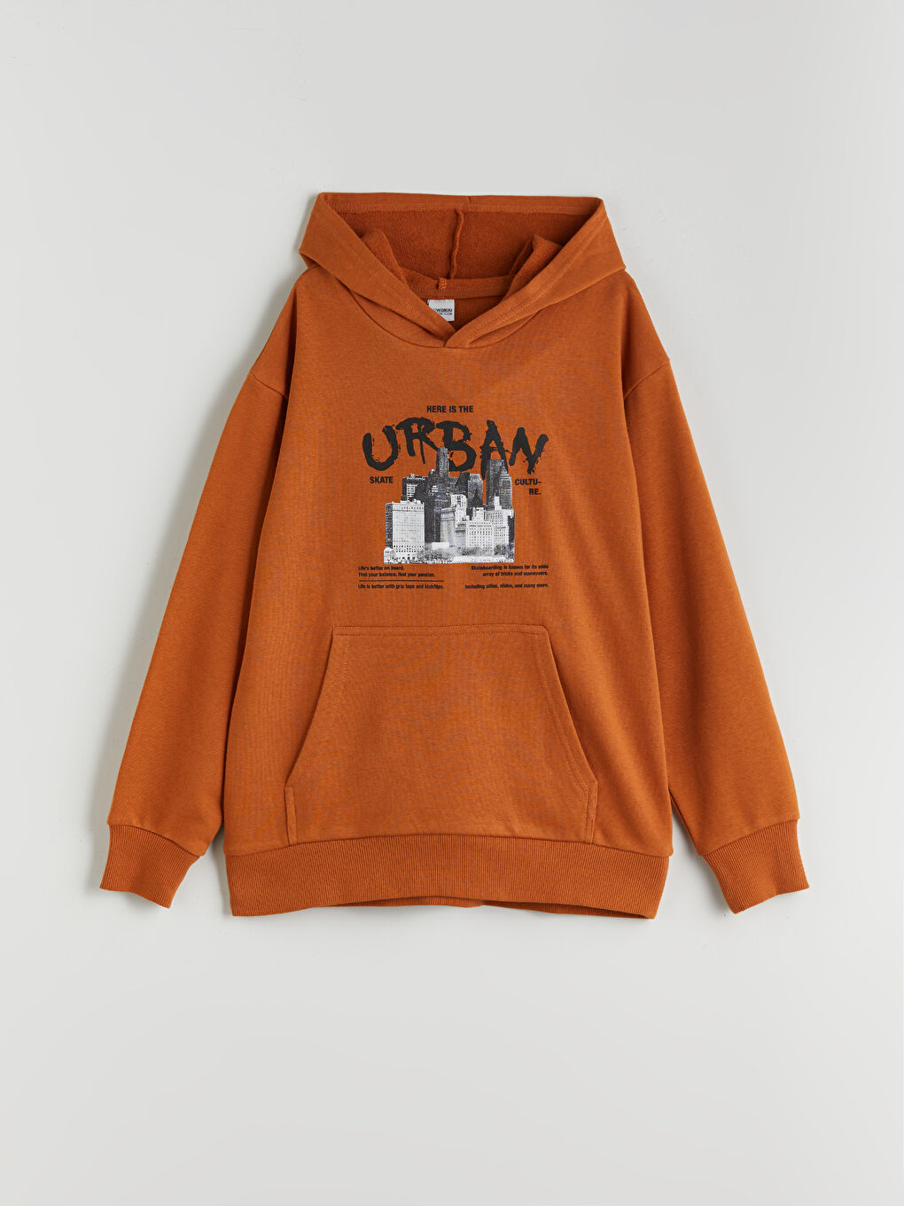 Kahverengi Kapüşonlu Erkek Çocuk Sweatshirt