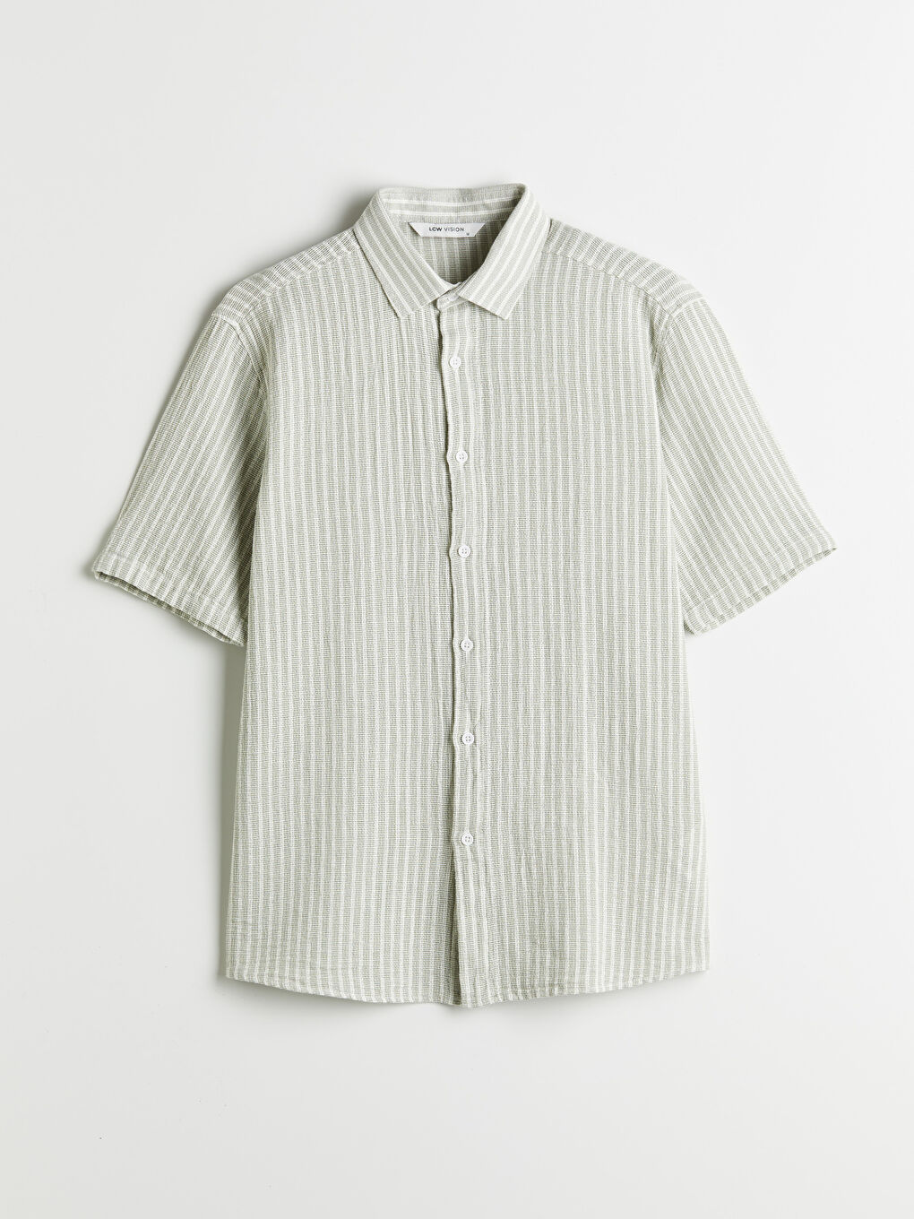 Yeşil Regular Fit Kısa Kollu Çizgili Erkek Gömlek-4