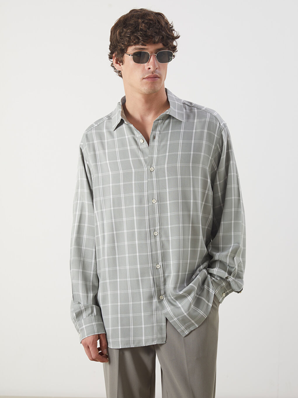 Relaxed Fit Long Sleeve Plaid Men's Shirt -S5N851Z8-LMG