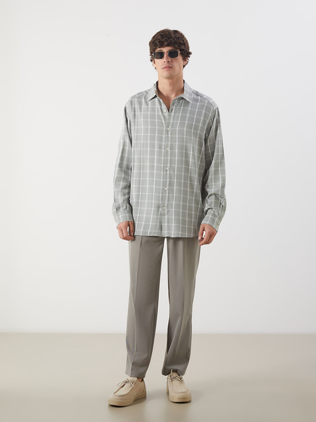 Relaxed Fit Long Sleeve Plaid Men's Shirt -S5N851Z8-LMG