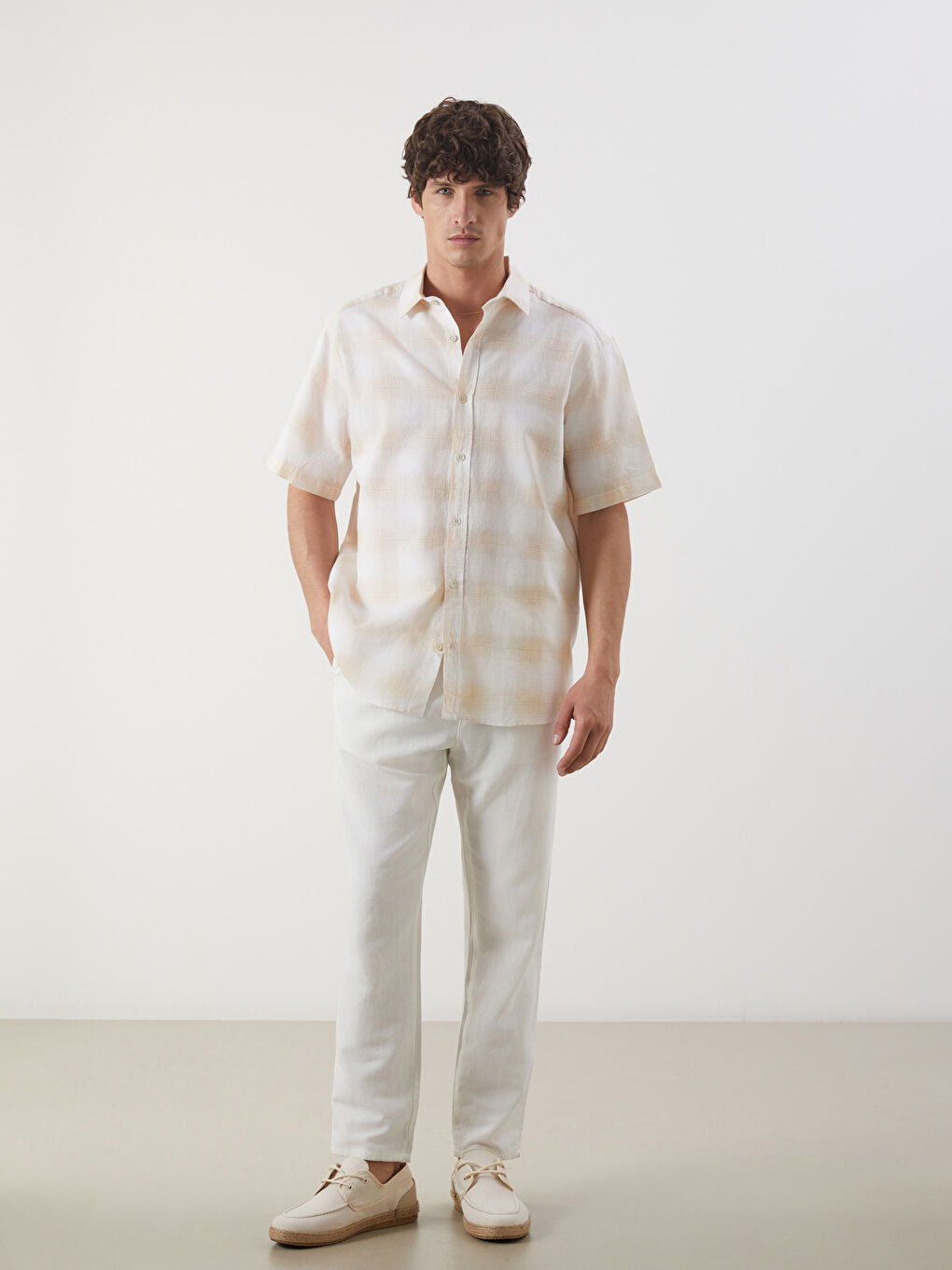 Regular Fit Short Sleeve Plaid Poplin Men's Shirt -S5N852Z8-LKQ