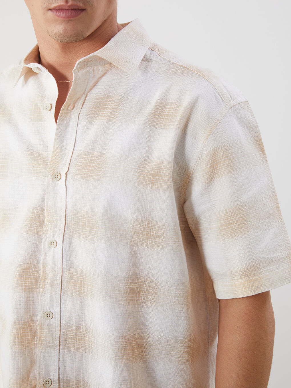 Regular Fit Short Sleeve Plaid Poplin Men's Shirt -S5N852Z8-LKQ