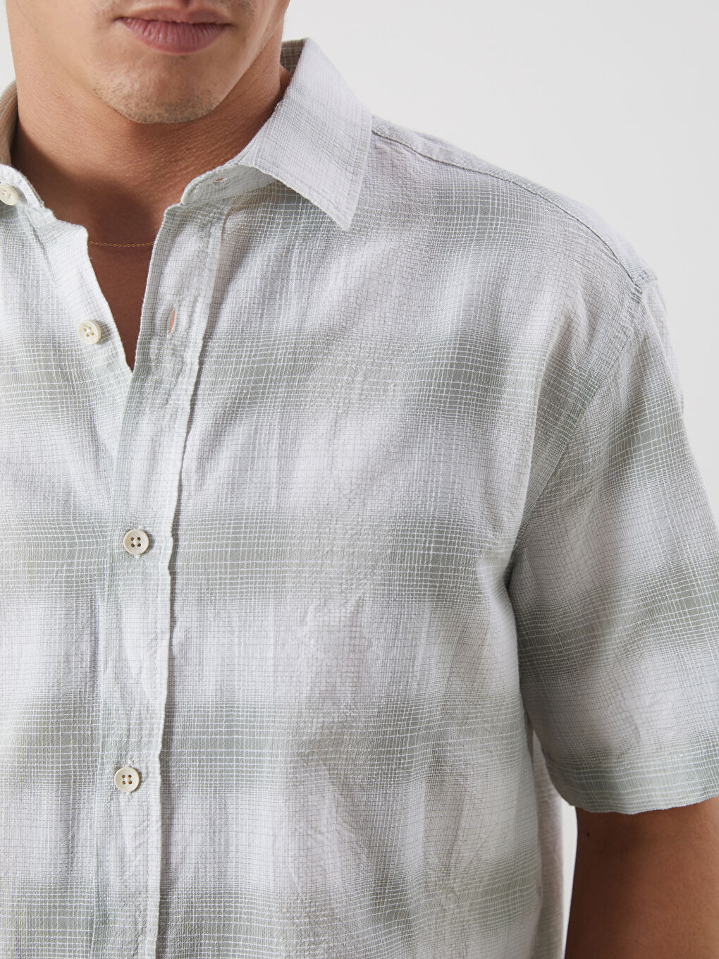 Regular Fit Short Sleeve Plaid Poplin Men's Shirt -S5N852Z8-LME