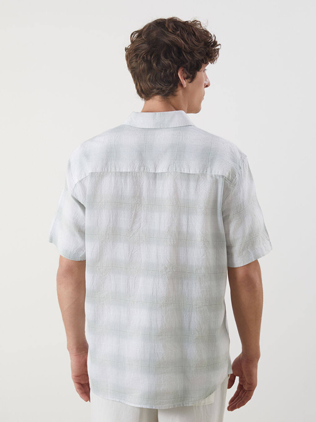 Regular Fit Short Sleeve Plaid Poplin Men's Shirt -S5N852Z8-LME
