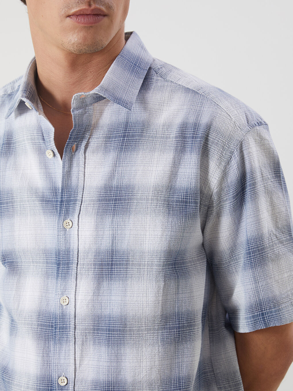 Regular Fit Short Sleeve Plaid Poplin Men's Shirt -S5N852Z8-LMR