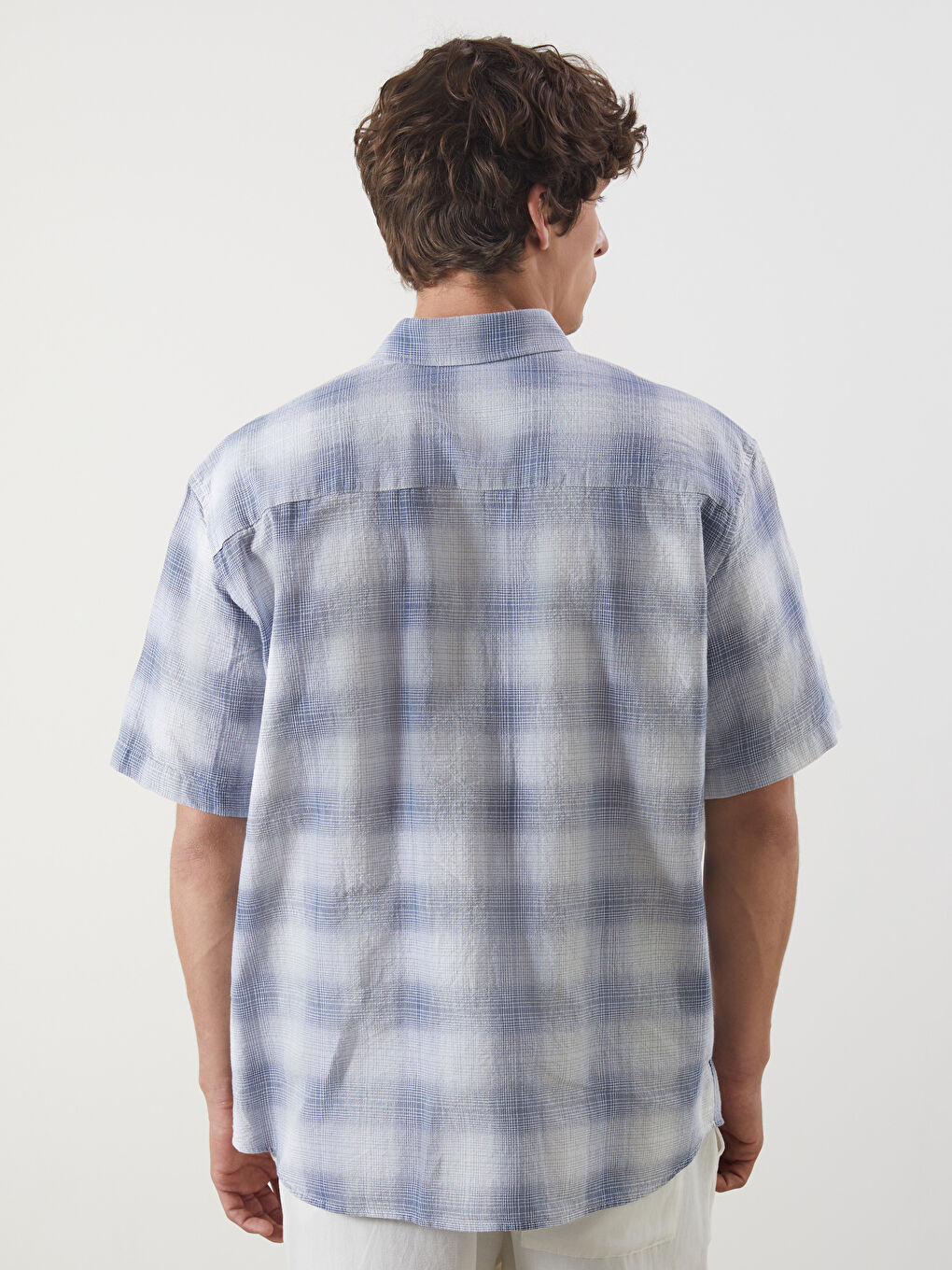 Regular Fit Short Sleeve Plaid Poplin Men's Shirt -S5N852Z8-LMR