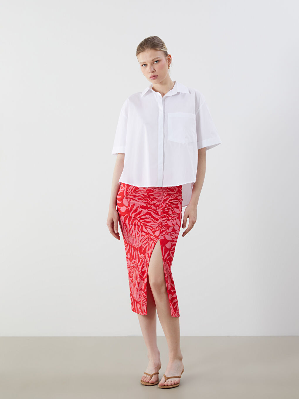 Karışık Beli Lastikli Çiçekli Büzgülü Etek