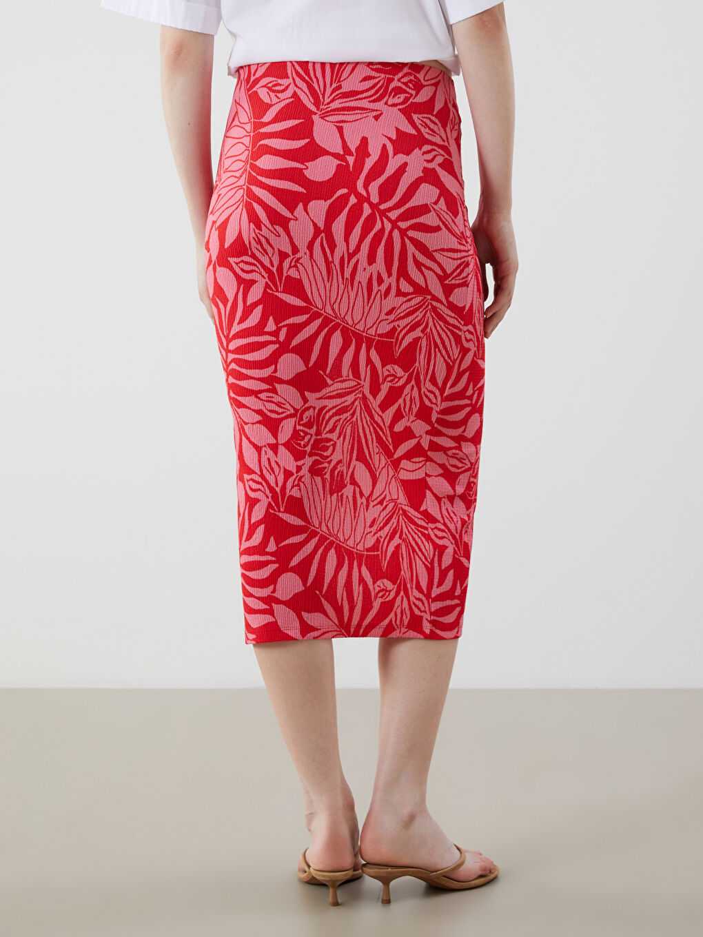 Karışık Beli Lastikli Çiçekli Büzgülü Etek-3