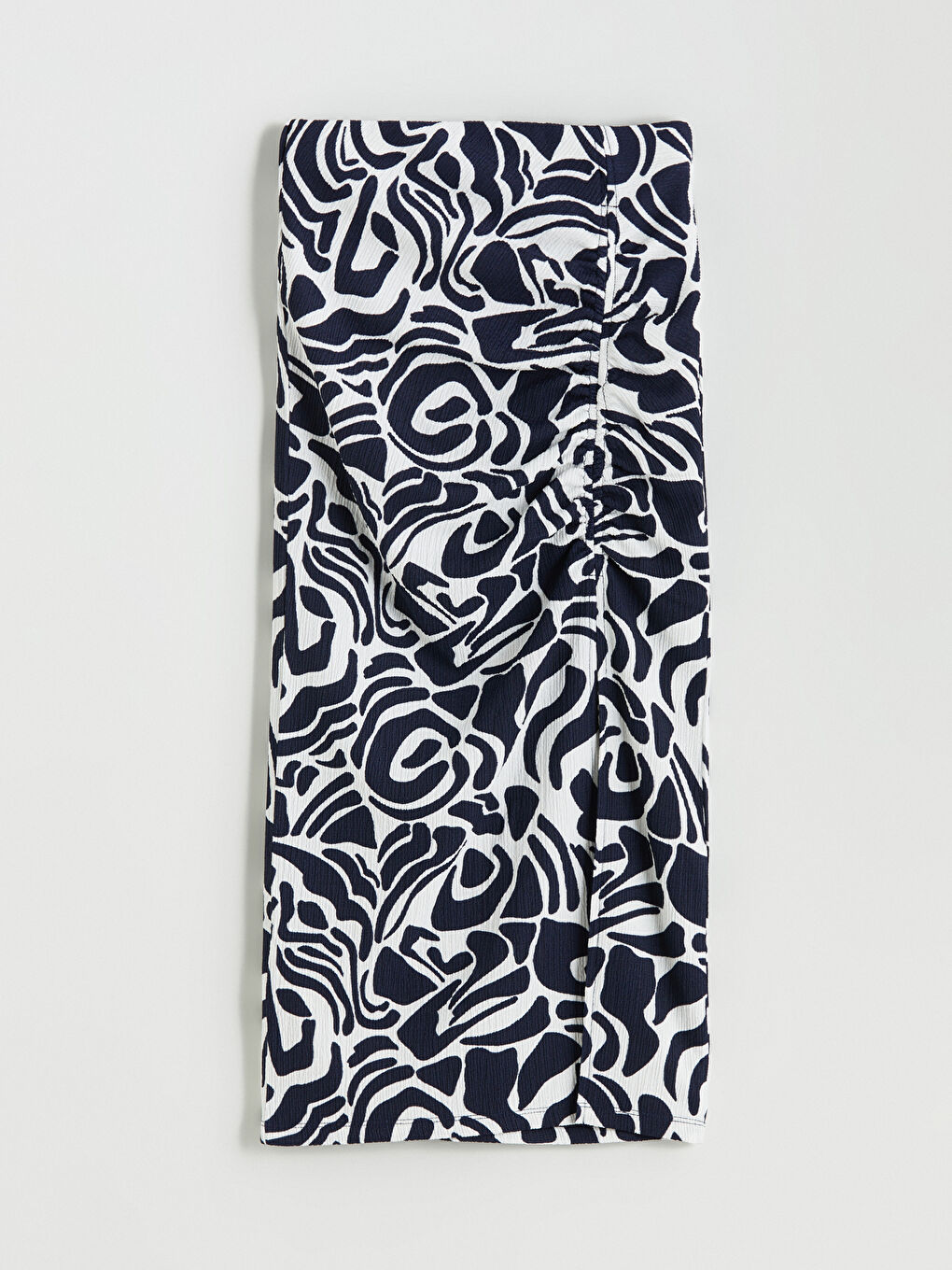 Lacivert Beli Lastikli Desenli Büzgülü Etek-4