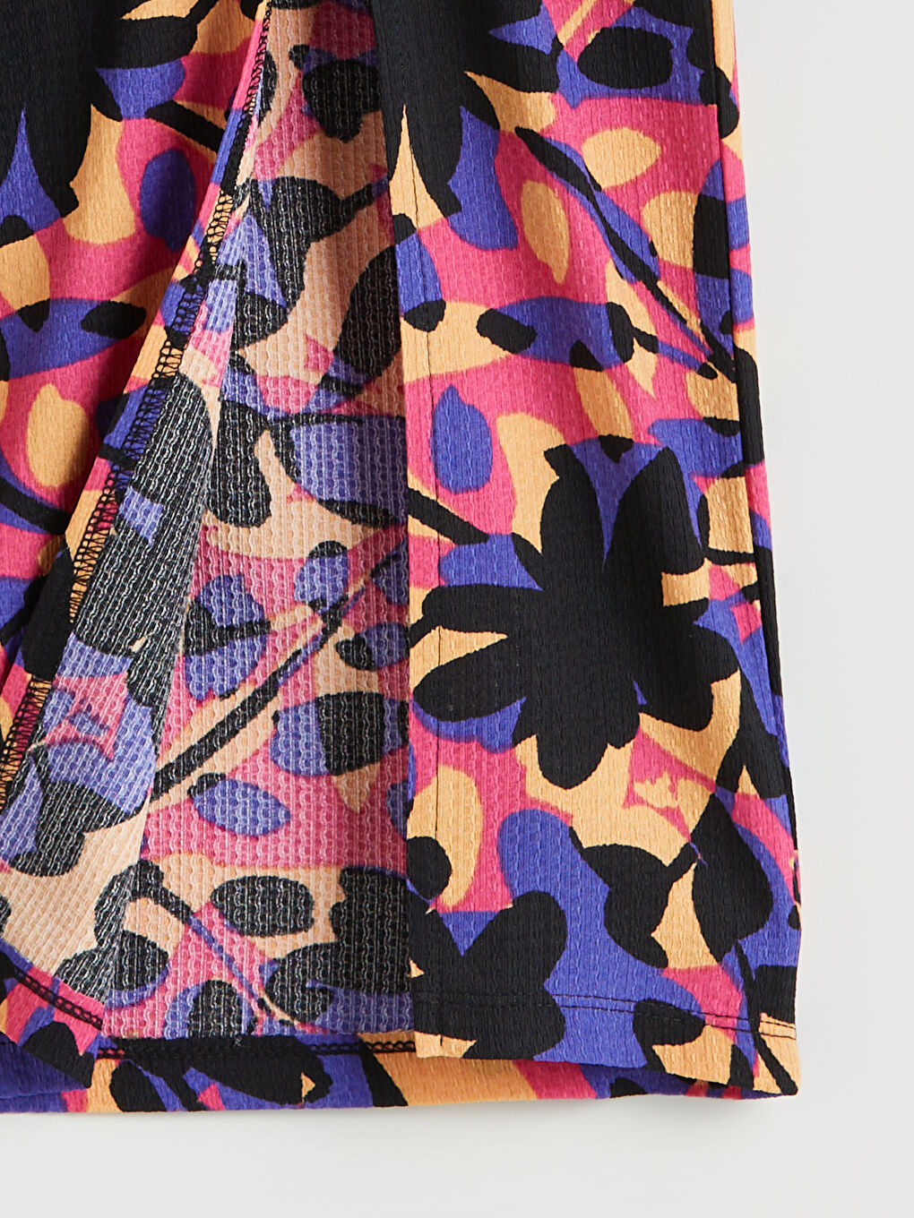 Turuncu Beli Lastikli Çiçekli Büzgülü Etek-5