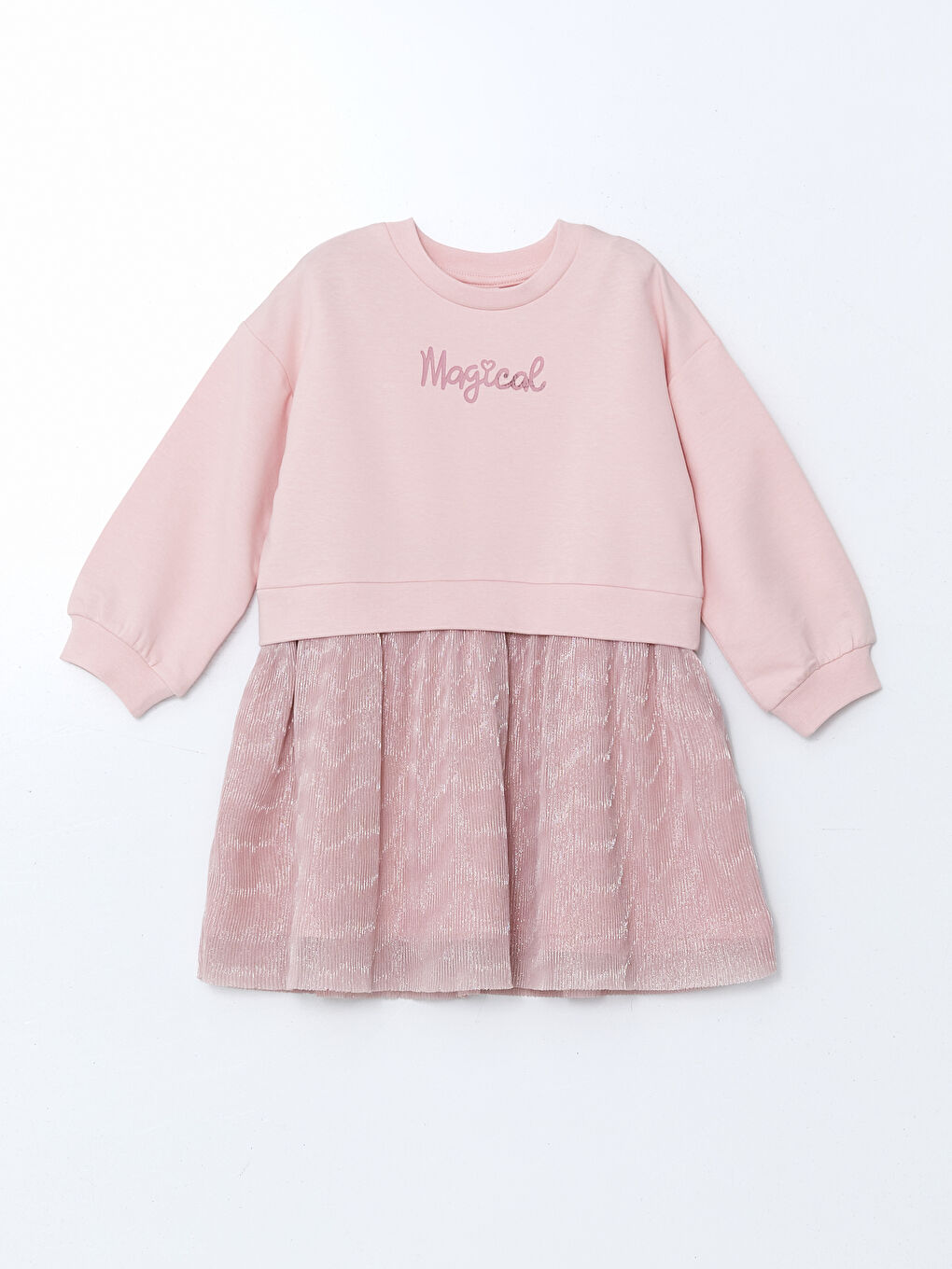 Pembe Bisiklet Yaka Kız Çocuk 3 İplik Elbise