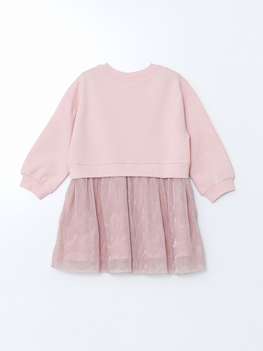 Pembe Bisiklet Yaka Kız Çocuk 3 İplik Elbise-1