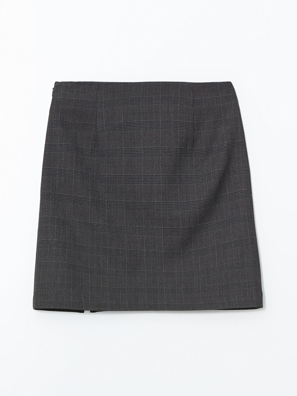 Antrasit Beli Fermuarlı Ekose Kadın Etek-5