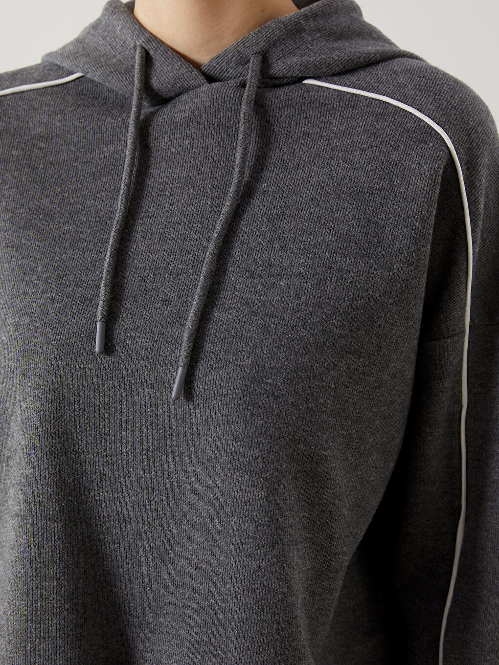 Gri Kapüşonlu Oversize Kadın Sweatshirt Tunik-2