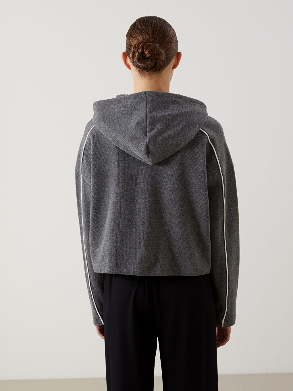 Gri Kapüşonlu Oversize Kadın Sweatshirt Tunik-3