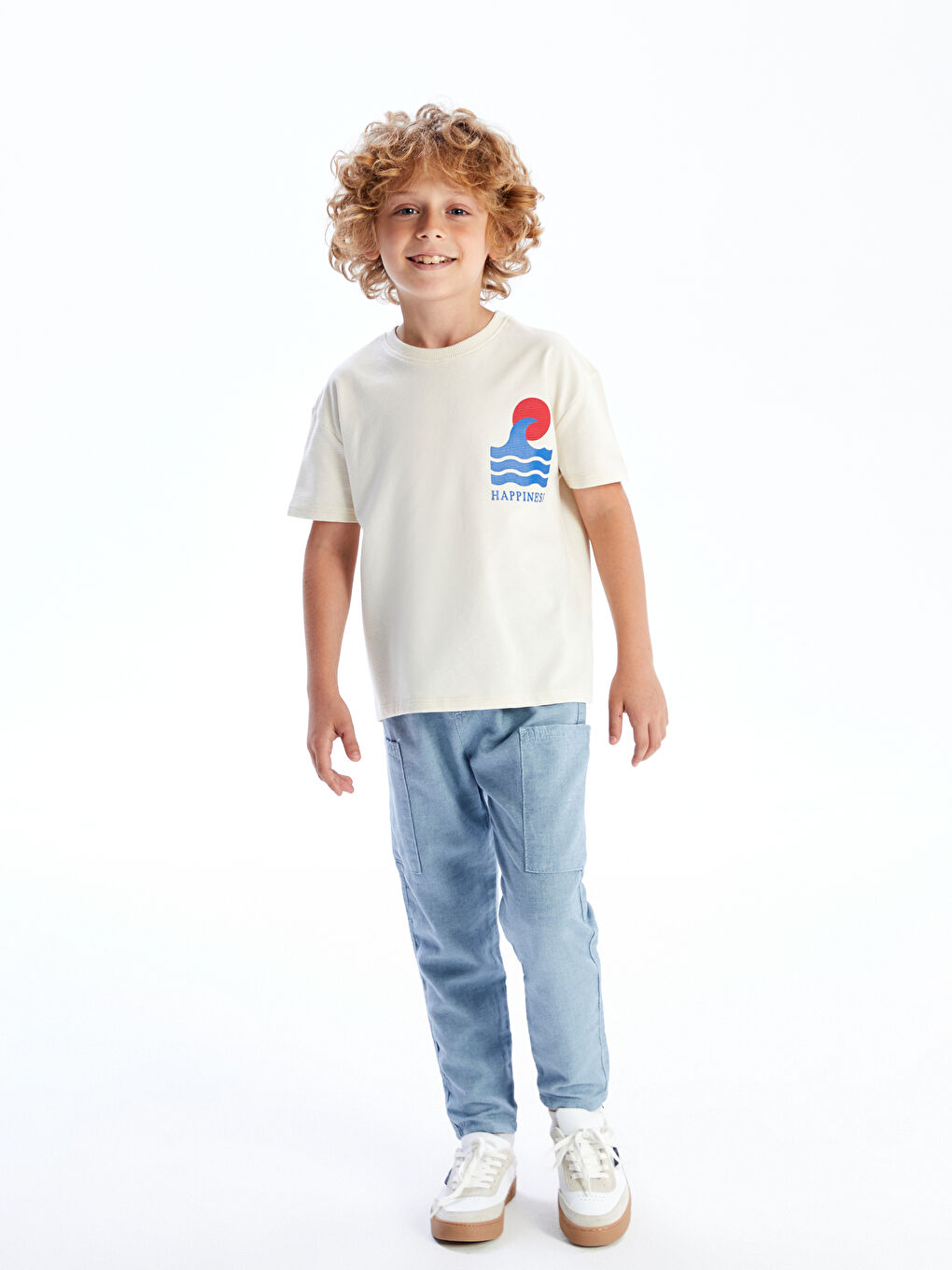 Bej Bisiklet Yaka Baskılı Erkek Çocuk Tişört-1