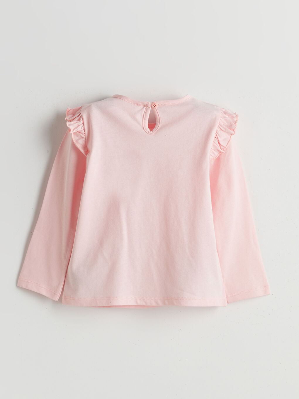 Pembe Basic Arkadan Düğmeli Kız Çocuk Tişört-1