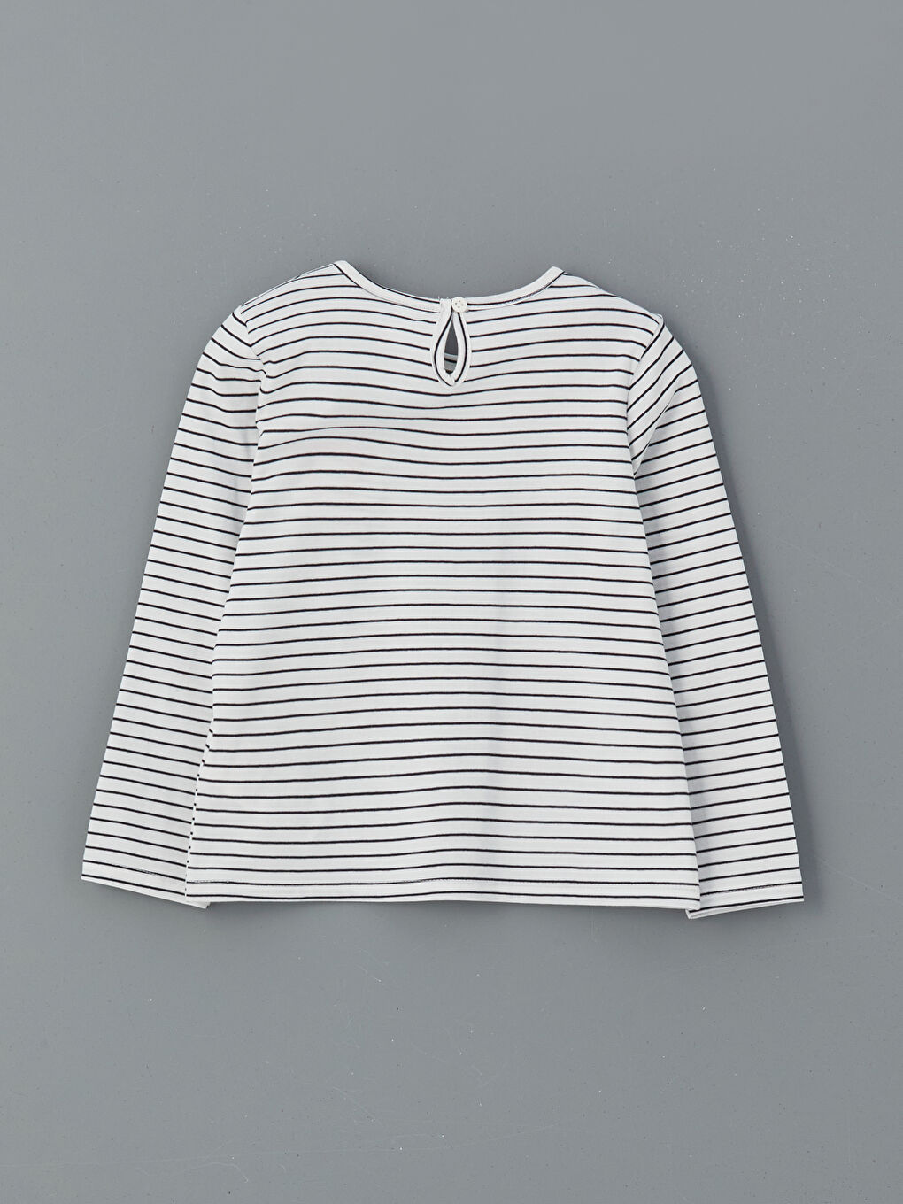 Siyah Bisiklet Yaka Çizgili Kız Çocuk Tişört-1