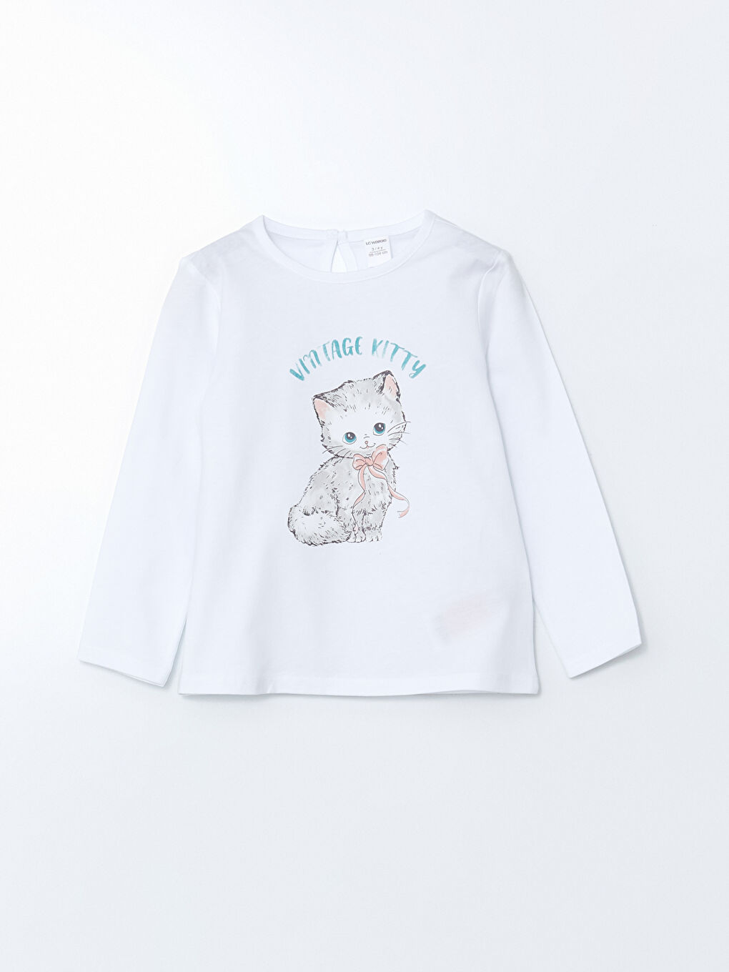 Beyaz Bisiklet Yaka Baskılı Kız Çocuk Tişört 3'lü-2