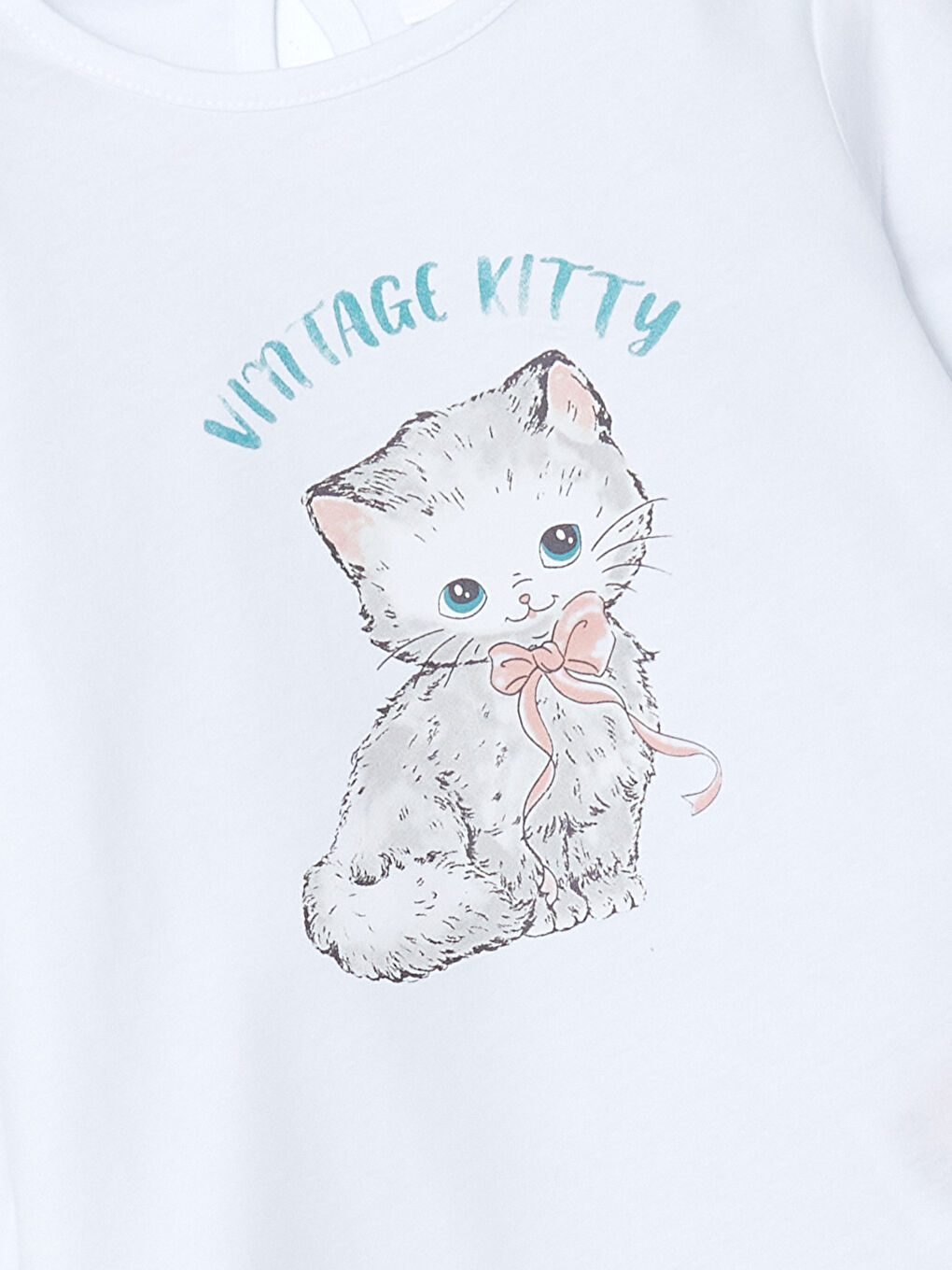 Beyaz Bisiklet Yaka Baskılı Kız Çocuk Tişört 3'lü-3