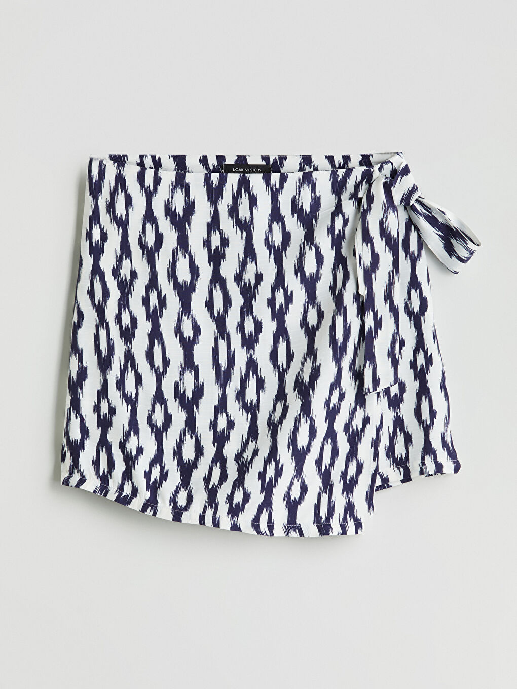 Mavi Beli Fermuarlı Desenli Kadın Şort Etek-4