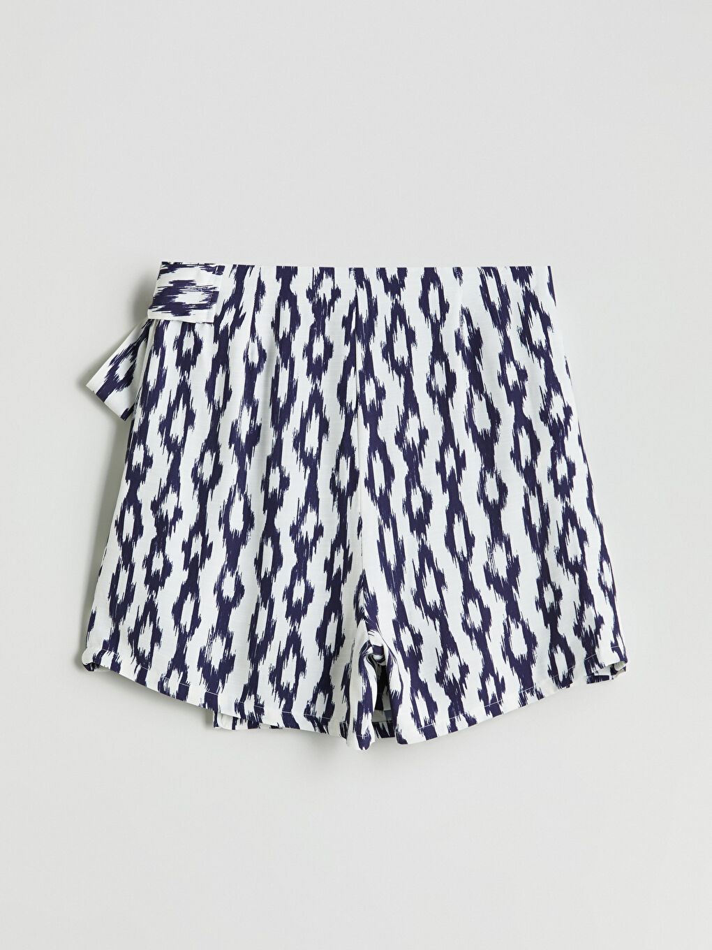 Mavi Beli Fermuarlı Desenli Kadın Şort Etek-5