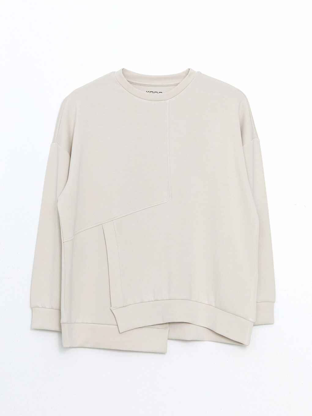 Bej Bisiklet Yaka Kadın Sweatshirt-4