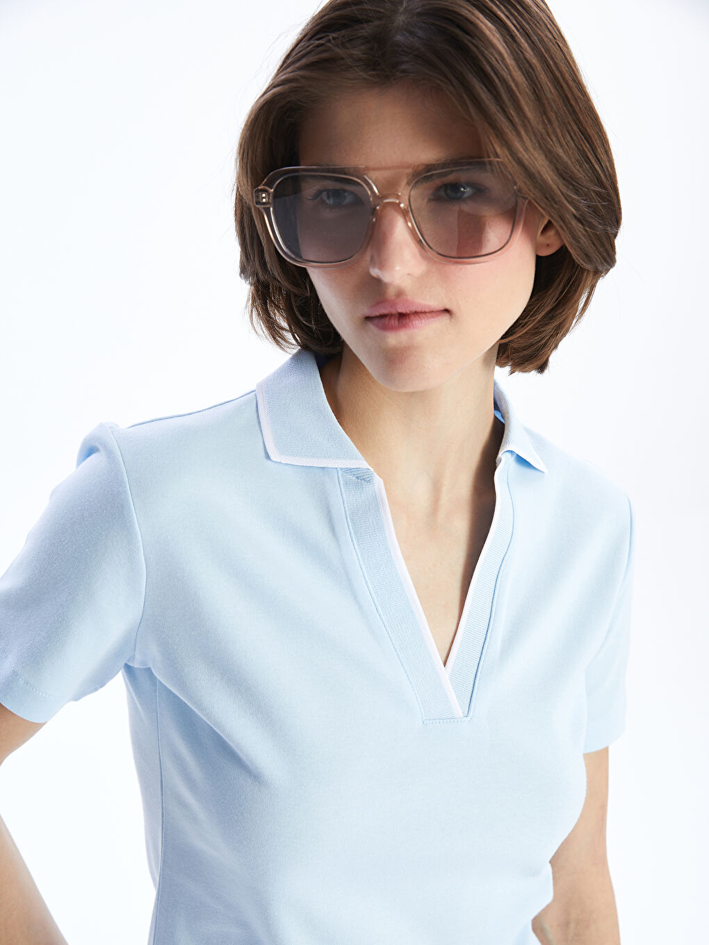 LCW Vision Mavi Polo Yaka Kadın Tişört