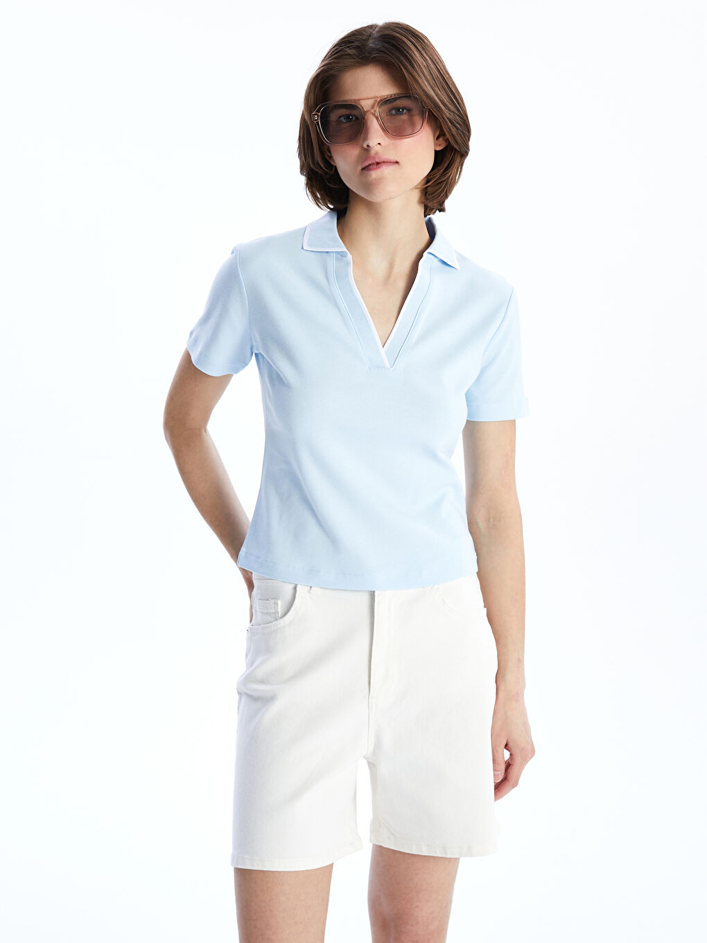 LCW Vision Mavi Polo Yaka Kadın Tişört - 3