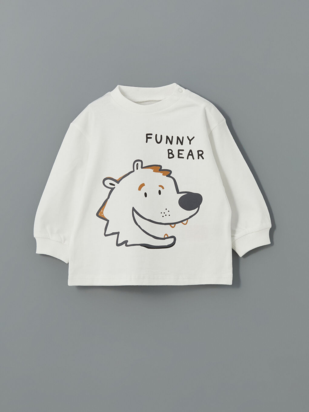 Ekru Bisiklet Yaka Baskılı Erkek Bebek Tişört