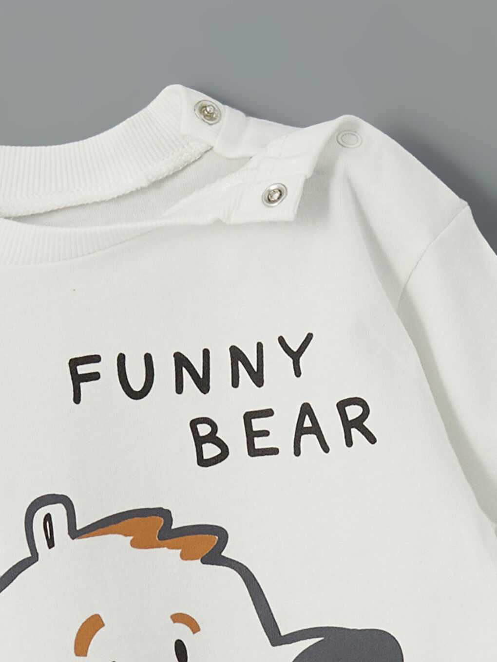 Ekru Bisiklet Yaka Baskılı Erkek Bebek Tişört-2