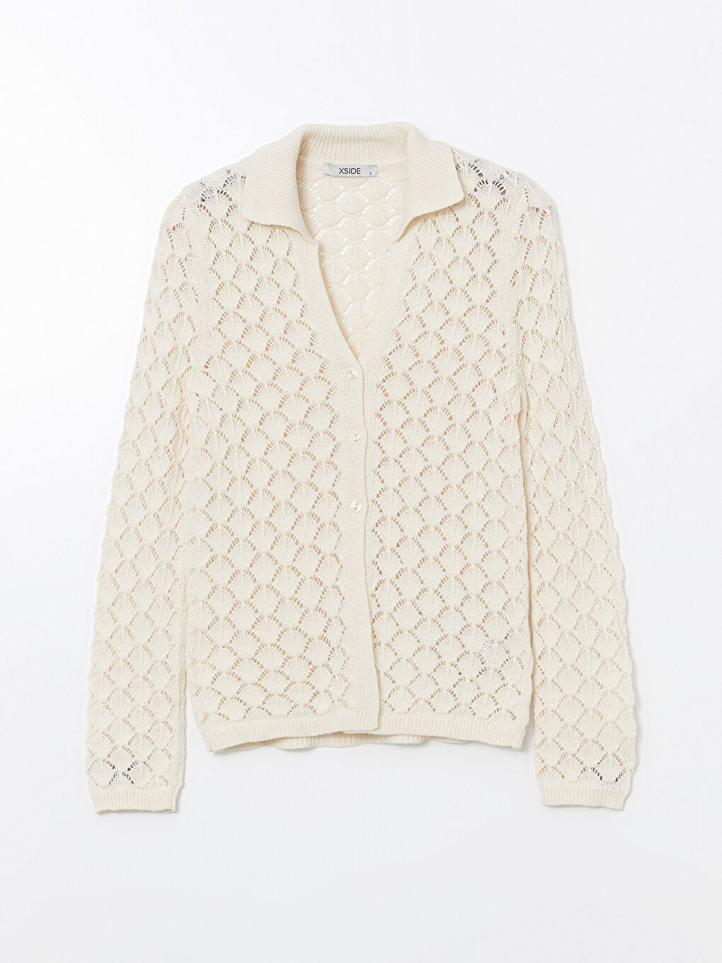 Polo Neck Openwork Women'S Knitted Cardigan -S5NA11Z8-YKU