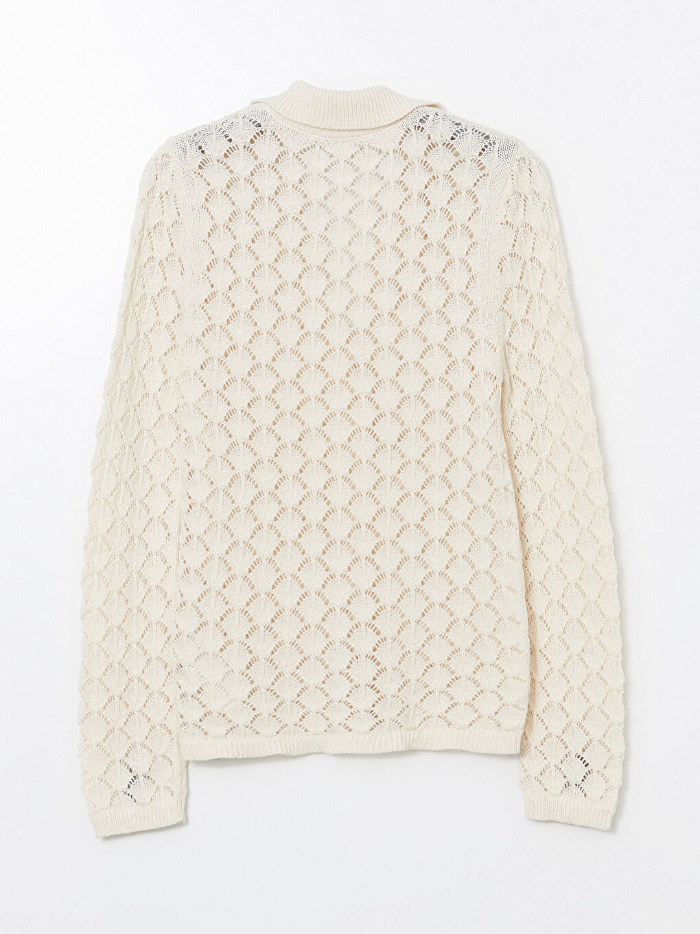 Polo Neck Openwork Women'S Knitted Cardigan -S5NA11Z8-YKU