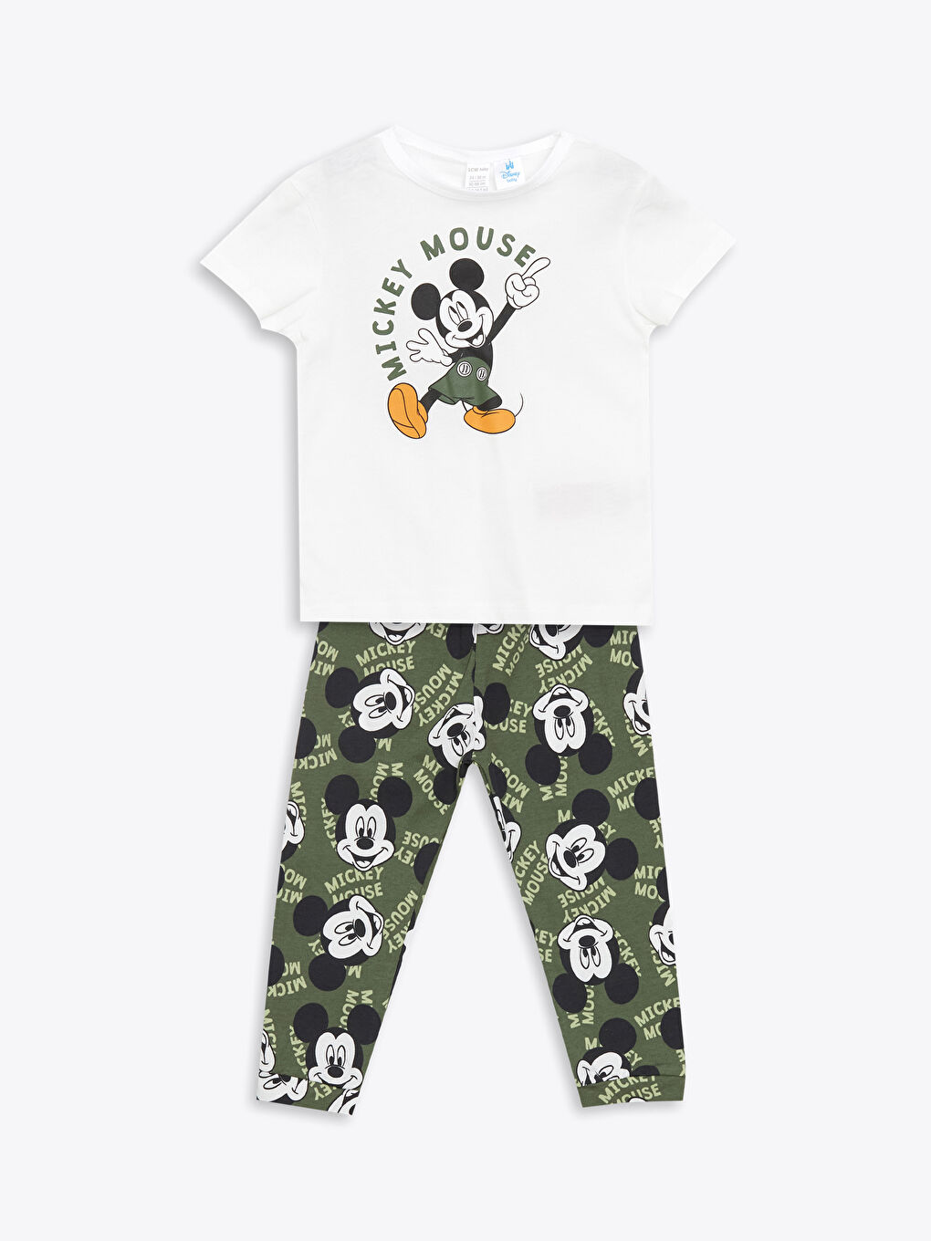 Ekru Mickey Mouse Baskılı Erkek Bebek Tişört ve Eşofman Alt 2'li