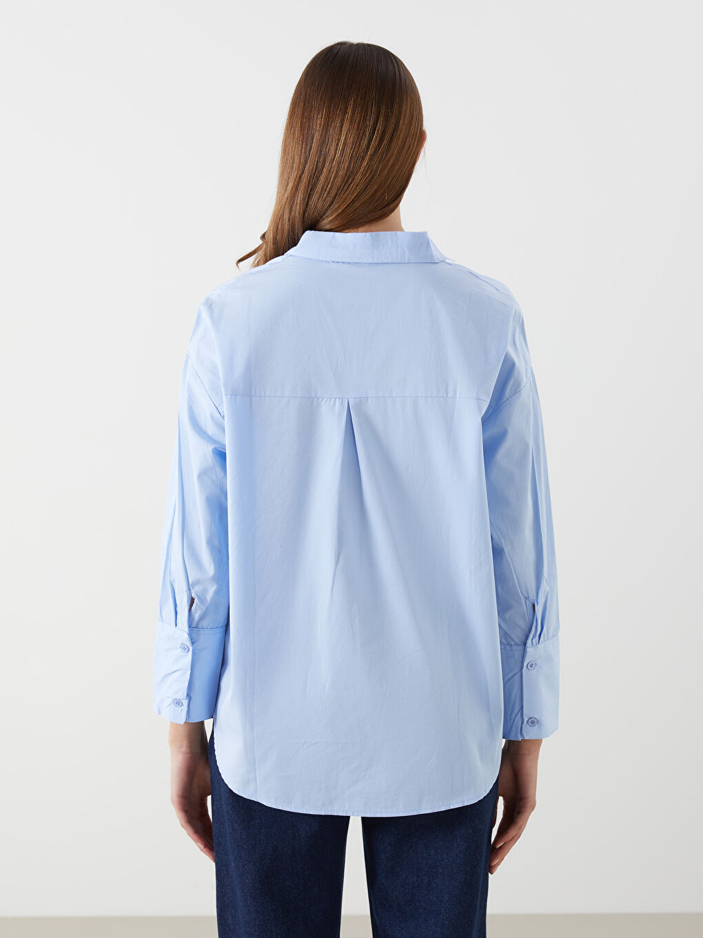 Mavi Oversize Poplin Kadın Gömlek Tunik-3