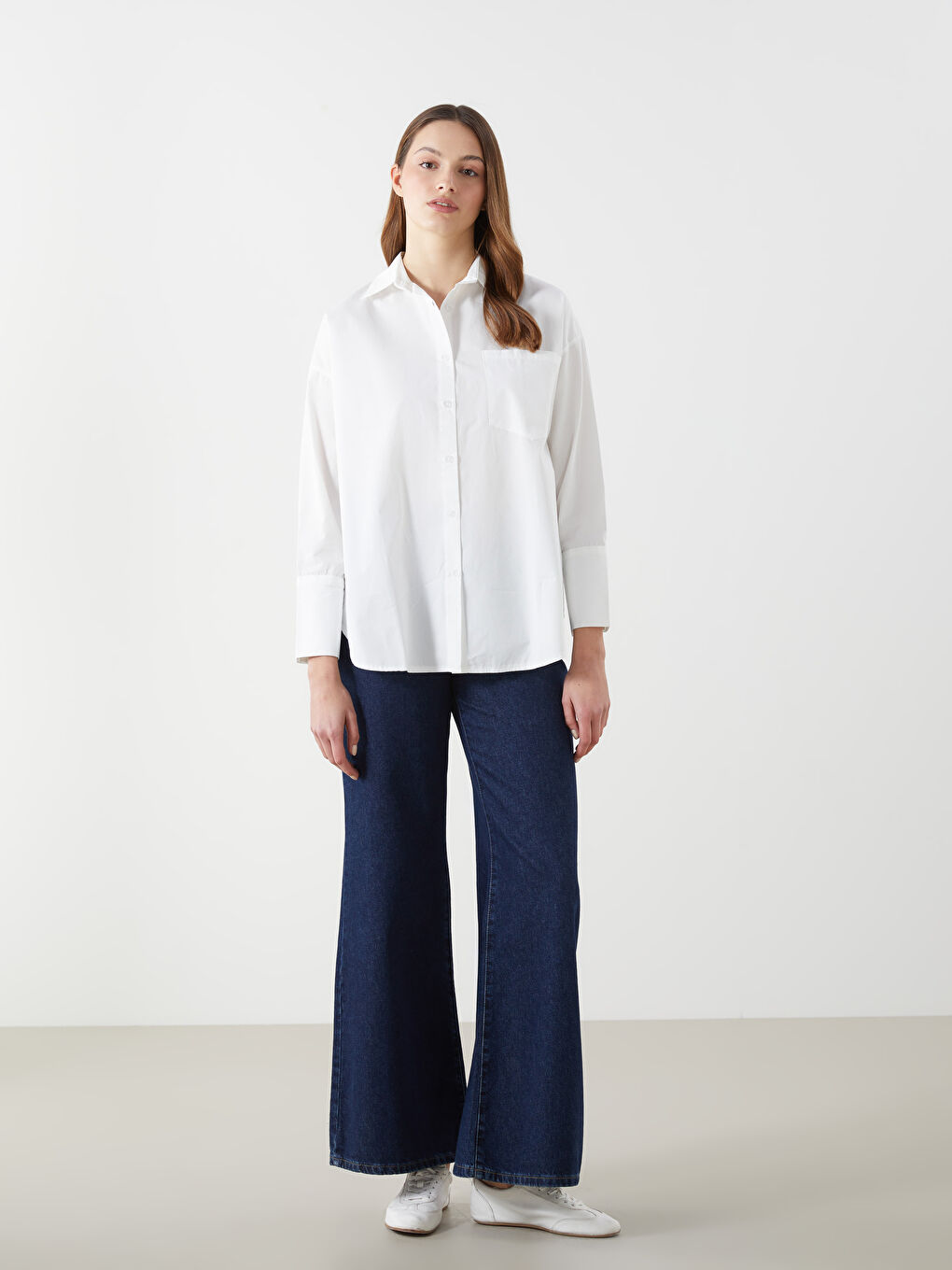 LCW Modest Beyaz Oversize Poplin Kadın Gömlek Tunik - 1