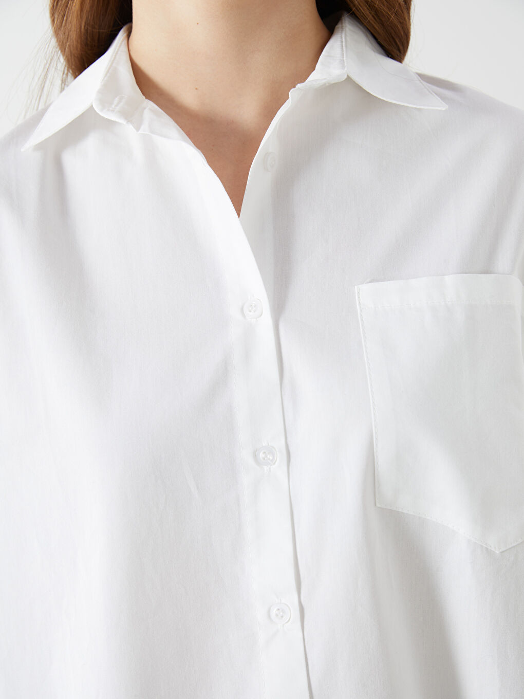 LCW Modest Beyaz Oversize Poplin Kadın Gömlek Tunik - 2