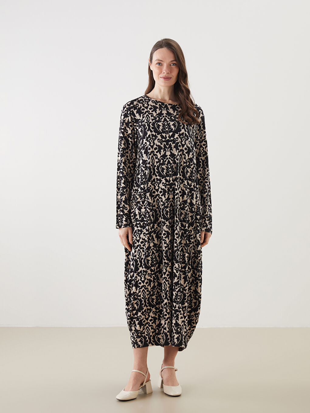 Crew Neck Patterned A Form Women's Dress -S5NA60Z8-LQJ