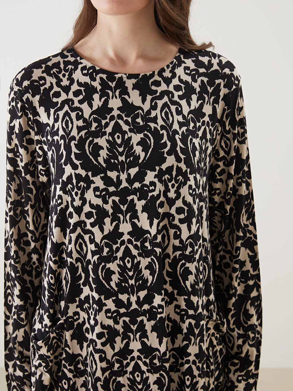 Crew Neck Patterned A Form Women's Dress -S5NA60Z8-LQJ