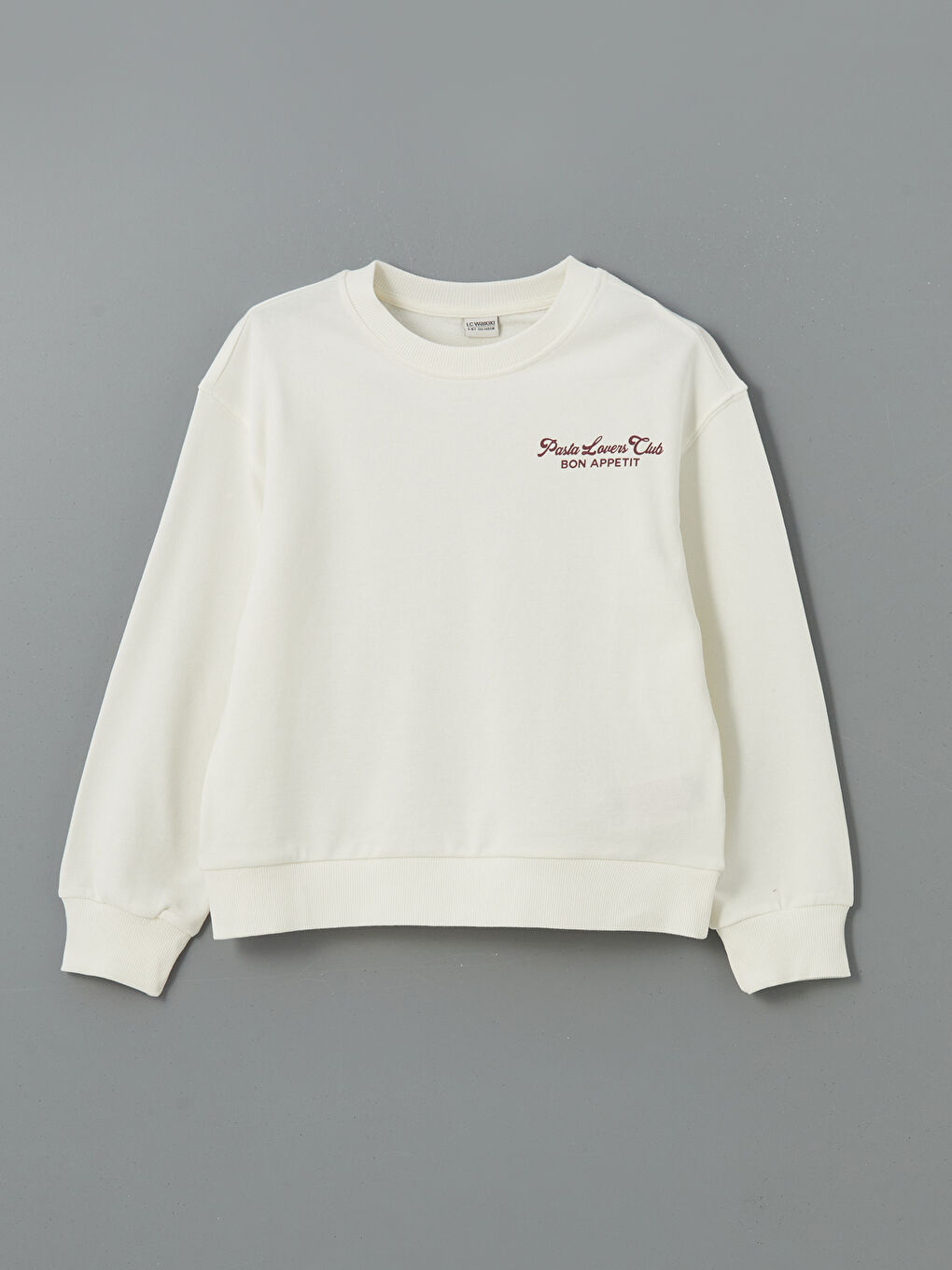 Ekru Bisiklet Yaka Yazı Baskılı Kız Çocuk Sweatshirt