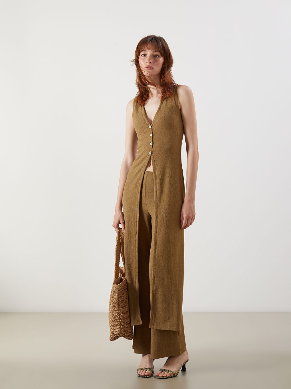 V-Neck Textured Dress -S5NA72Z8-HCB