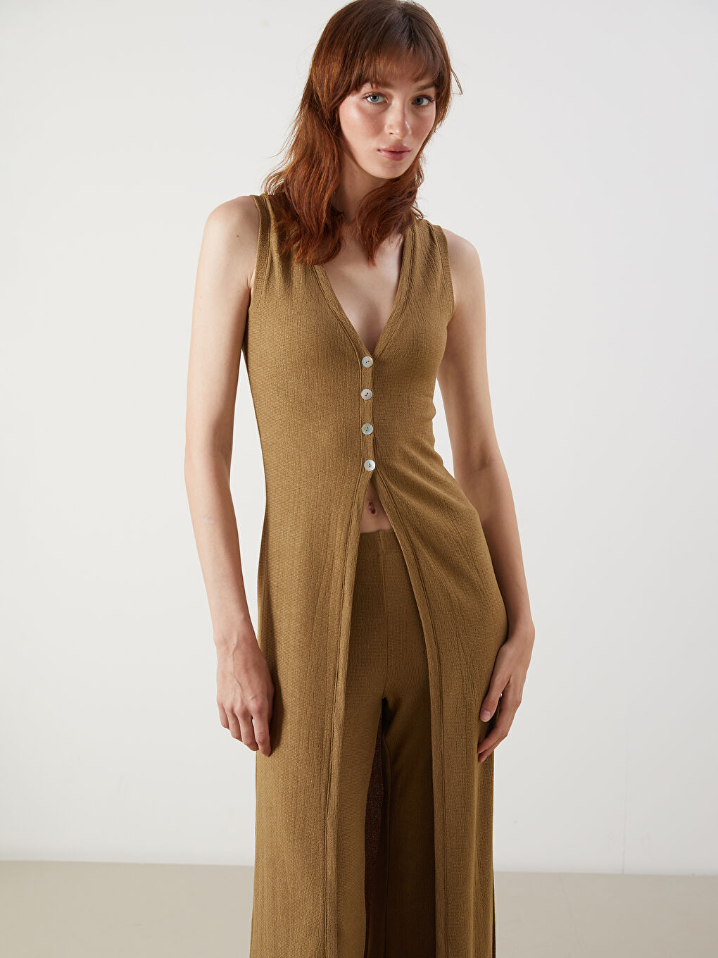 V-Neck Textured Dress -S5NA72Z8-HCB