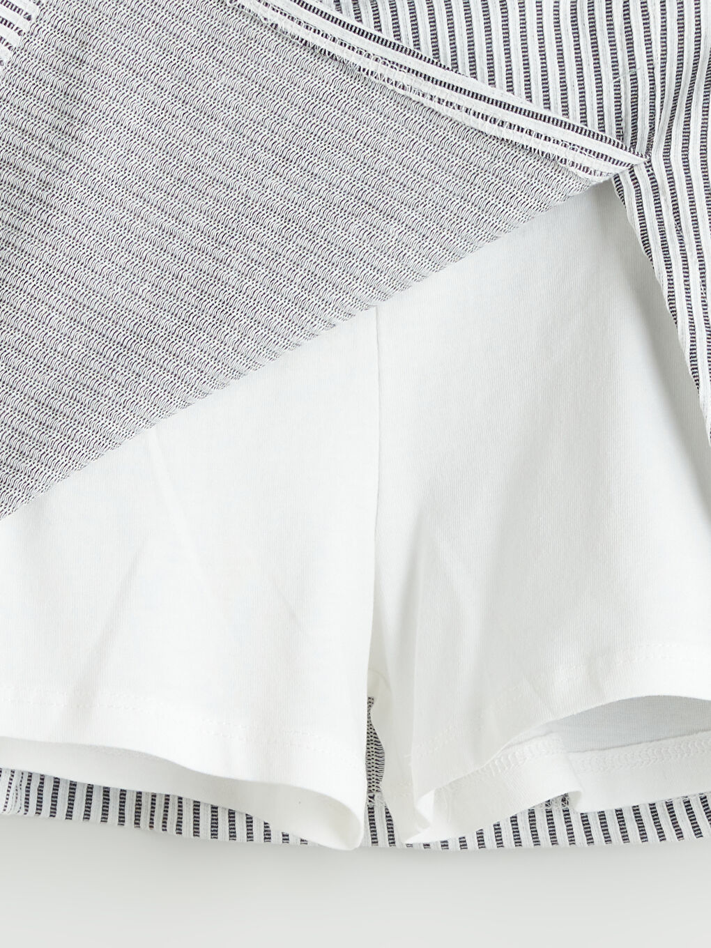 Ekru Beli Lastikli Çizgili Kız Çocuk Şort Etek 2'li-1